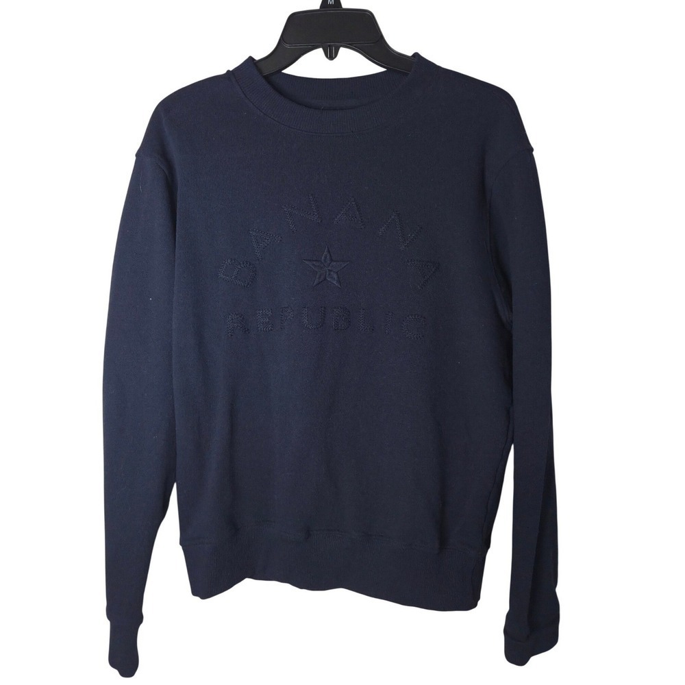 Banana Republic Men Crew Neck Navy Blue Sweatshirt Embossed Logo Size Medium